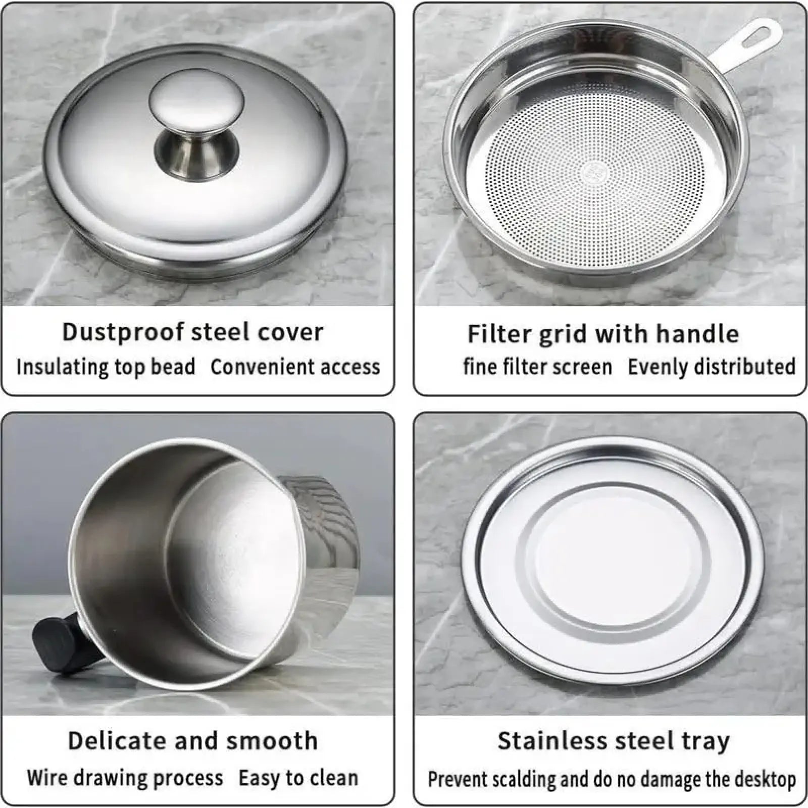 Modern Stainless Steel Oil Dispenser with Tray and Lid, Includes Filter - Versatile Cooking Oil Container for Kitchen Use