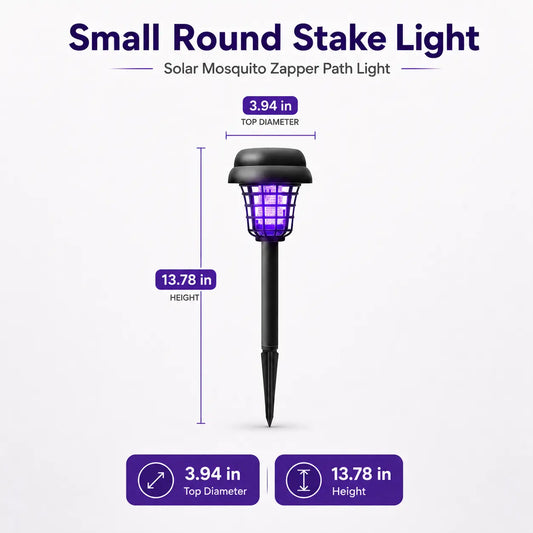 Solar-Powered Mosquito Zapper Light - Outdoor Garden Stake Lamp with UV Insect Control and Pathway Lighting, Weather-Resistant, Easy to Install, Available in Round and Square Designs