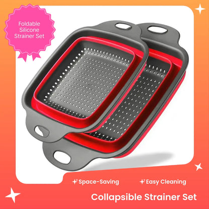 Collapsible Silicone Strainer Set, 2 Count - Modern Portable Colanders for Vegetables and Fruits with Handle