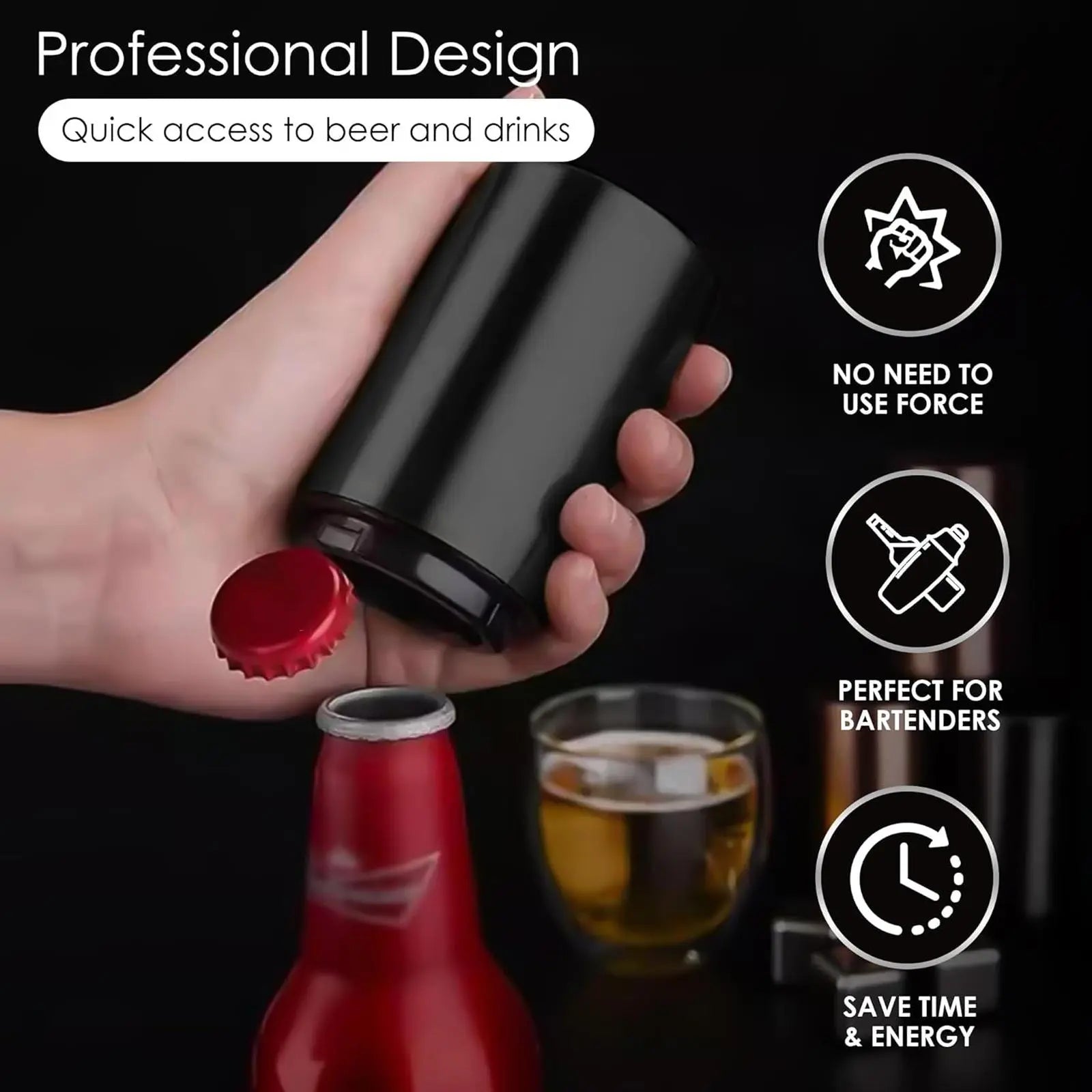 Stainless Steel Automatic Beer Bottle Opener with Magnetic Cap Catcher - Ideal Travel Accessory and Bartending Tool for Home, Picnics, and Camping
