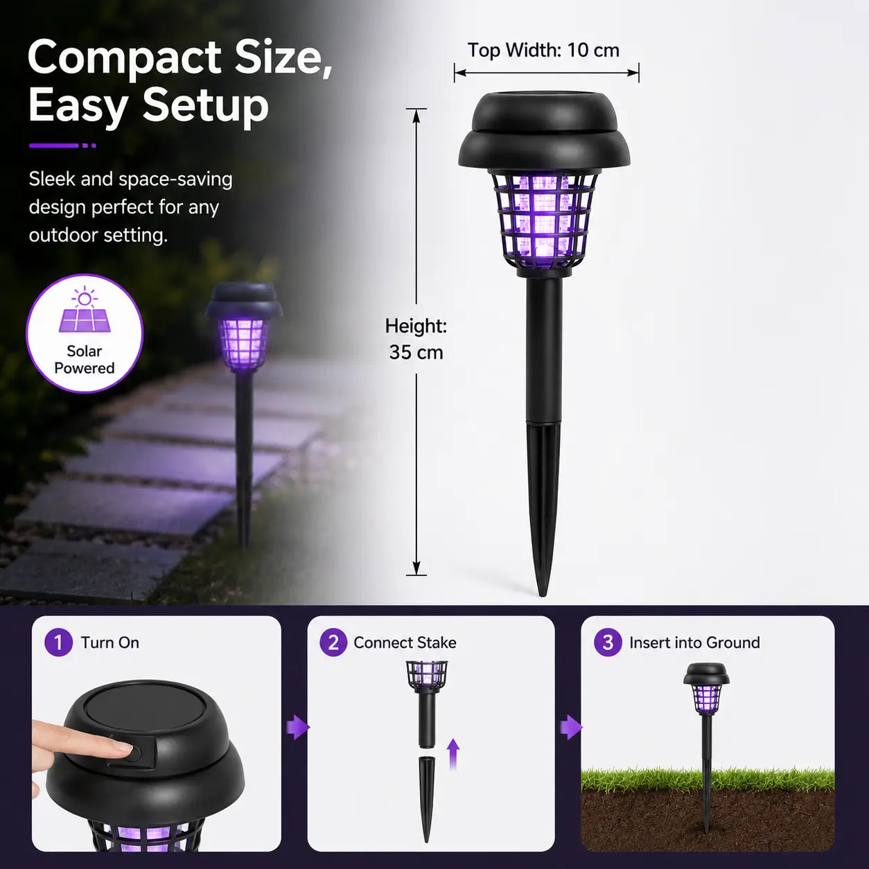 Solar-Powered Mosquito Zapper Light - Outdoor Garden Stake Lamp with UV Insect Control and Pathway Lighting, Weather-Resistant, Easy to Install, Available in Round and Square Designs
