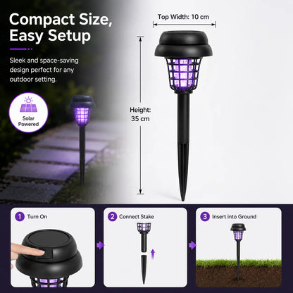 Solar-Powered Mosquito Zapper Light - Outdoor Garden Stake Lamp with UV Insect Control and Pathway Lighting, Weather-Resistant, Easy to Install, Available in Round and Square Designs