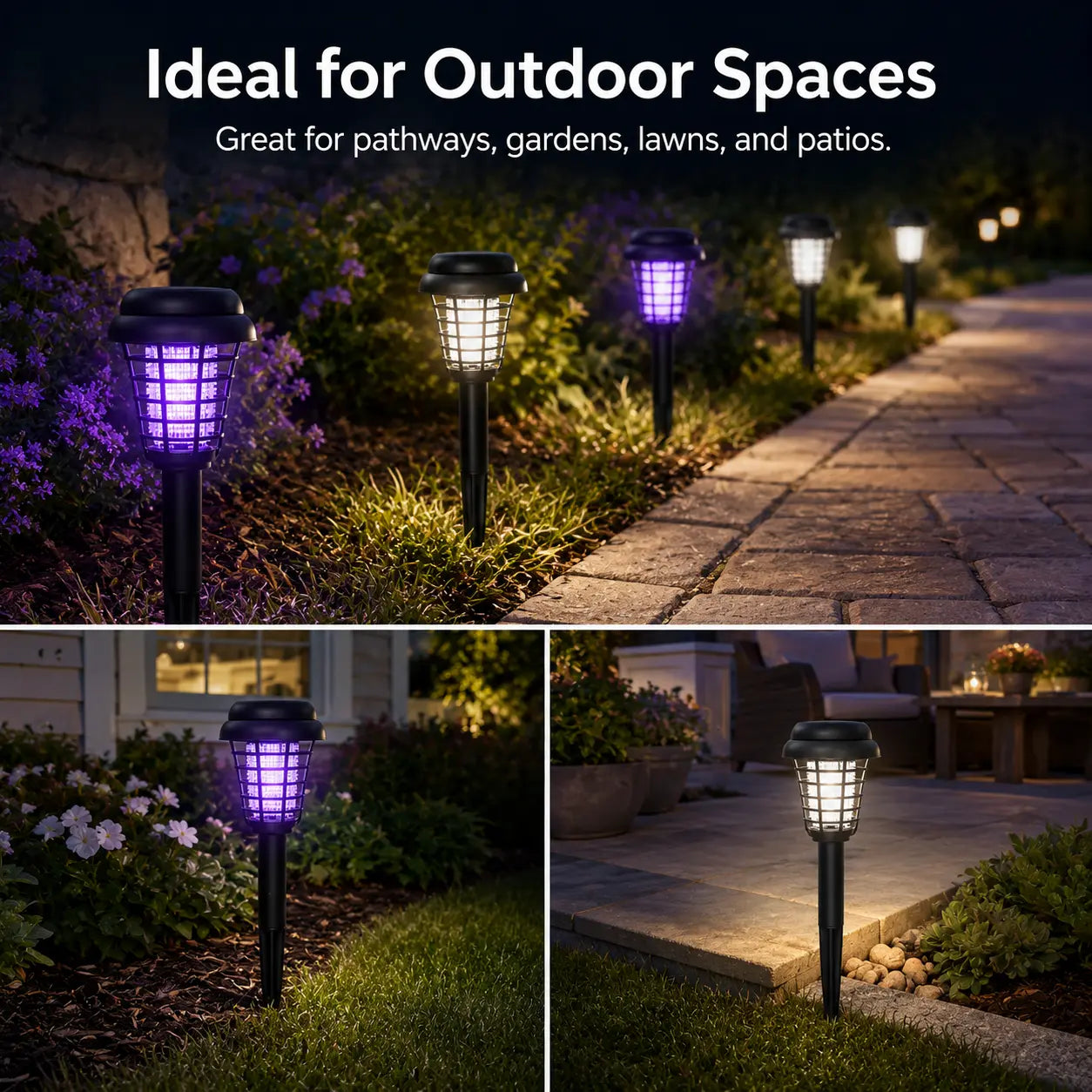 Solar-Powered Mosquito Zapper Light - Outdoor Garden Stake Lamp with UV Insect Control and Pathway Lighting, Weather-Resistant, Easy to Install, Available in Round and Square Designs