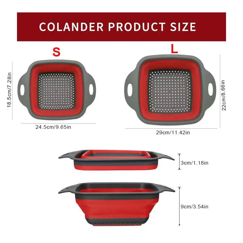 Collapsible Silicone Strainer Set, 2 Count - Modern Portable Colanders for Vegetables and Fruits with Handle