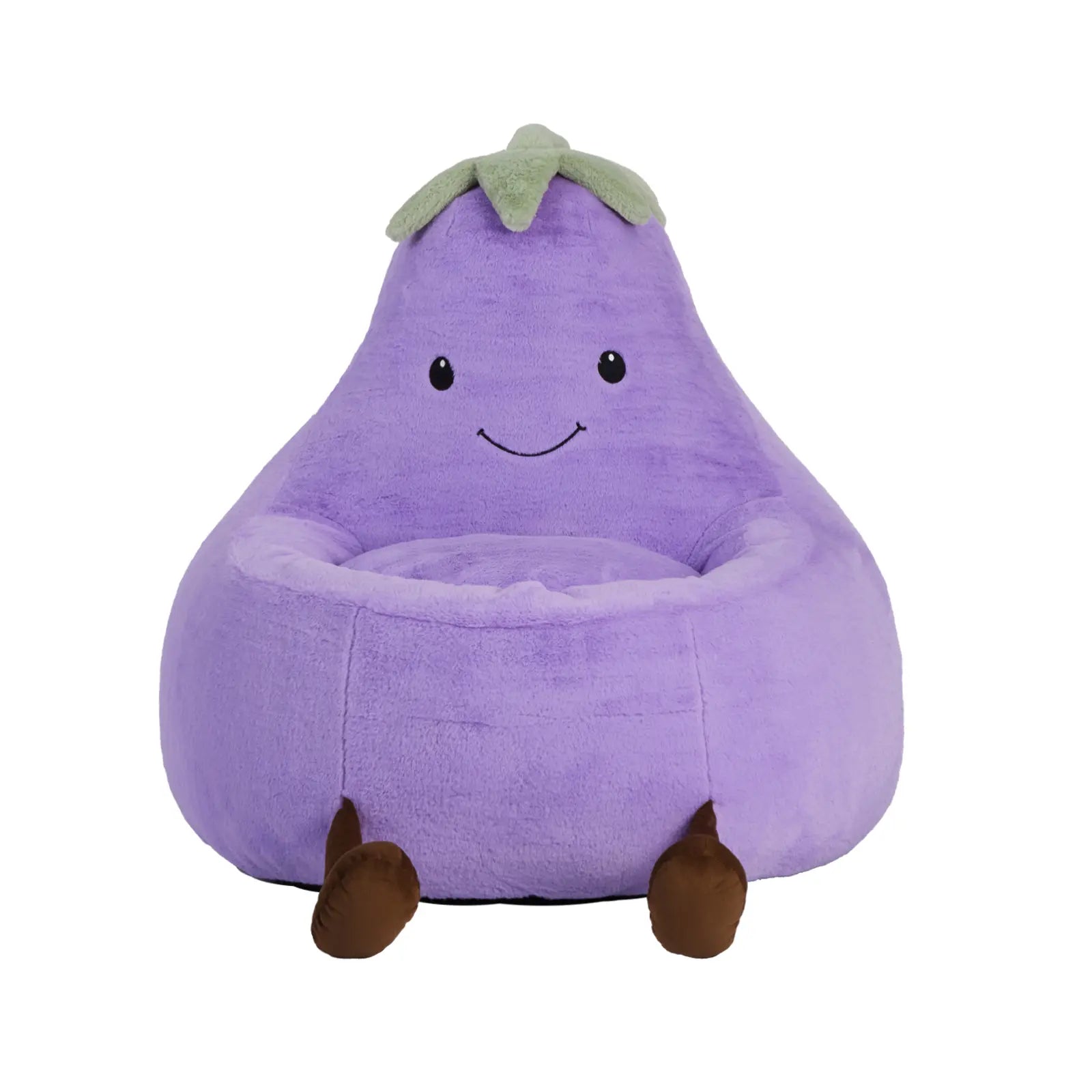 Modern Beanbag Chair for Toddlers, 24-31 Inch Padded Sofa with High Rebound Memory Foam, Beige-Purple Eggplant Design, Perfect for Reading and Gaming