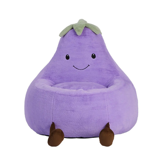 Modern Beanbag Chair for Toddlers, 24-31 Inch Padded Sofa with High Rebound Memory Foam, Beige-Purple Eggplant Design, Perfect for Reading and Gaming