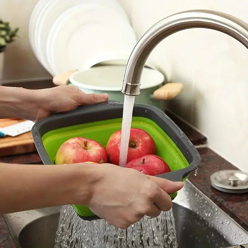Collapsible Silicone Strainer Set, 2 Count - Modern Portable Colanders for Vegetables and Fruits with Handle