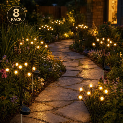 Outdoor Solar LED Firefly Lights - Waterproof Garden Stake Decorative Lamps with Auto Dusk-to-Dawn Functionality, Available in 4 or 8 Pack, Ideal for Curb Appeal, Whimsical Decor, Mood Lighting, Pathway Illumination, Home and Camping Essentials