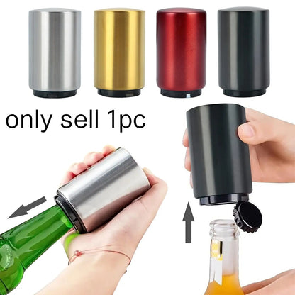 Stainless Steel Automatic Beer Bottle Opener with Magnetic Cap Catcher - Ideal Travel Accessory and Bartending Tool for Home, Picnics, and Camping