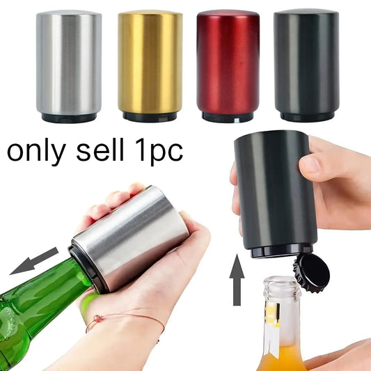 Stainless Steel Automatic Beer Bottle Opener with Magnetic Cap Catcher - Ideal Travel Accessory and Bartending Tool for Home, Picnics, and Camping