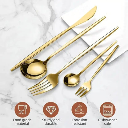 30-Piece Mirror-Polished Stainless Steel Gold Cutlery Set, Includes Dinner Knives, Spoons, Forks, Teaspoons, and Tea Forks, Durable and Dishwasher Safe