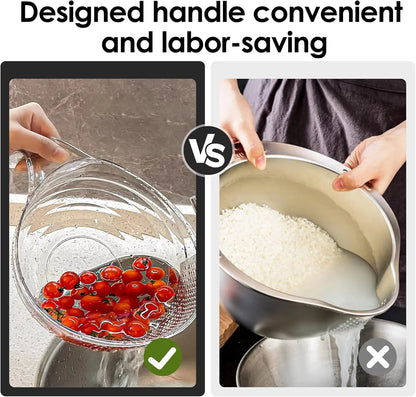 Aesthetic Silicone Basket Rice Strainer with Handle - Durable BPA-Free Transparent Plastic Kitchen Colander for Draining Vegetables and Fruits, 9.61" L × 3.28" W × 4.26" H, 7.5 Oz, Multifunctional Kitchen Utensil
