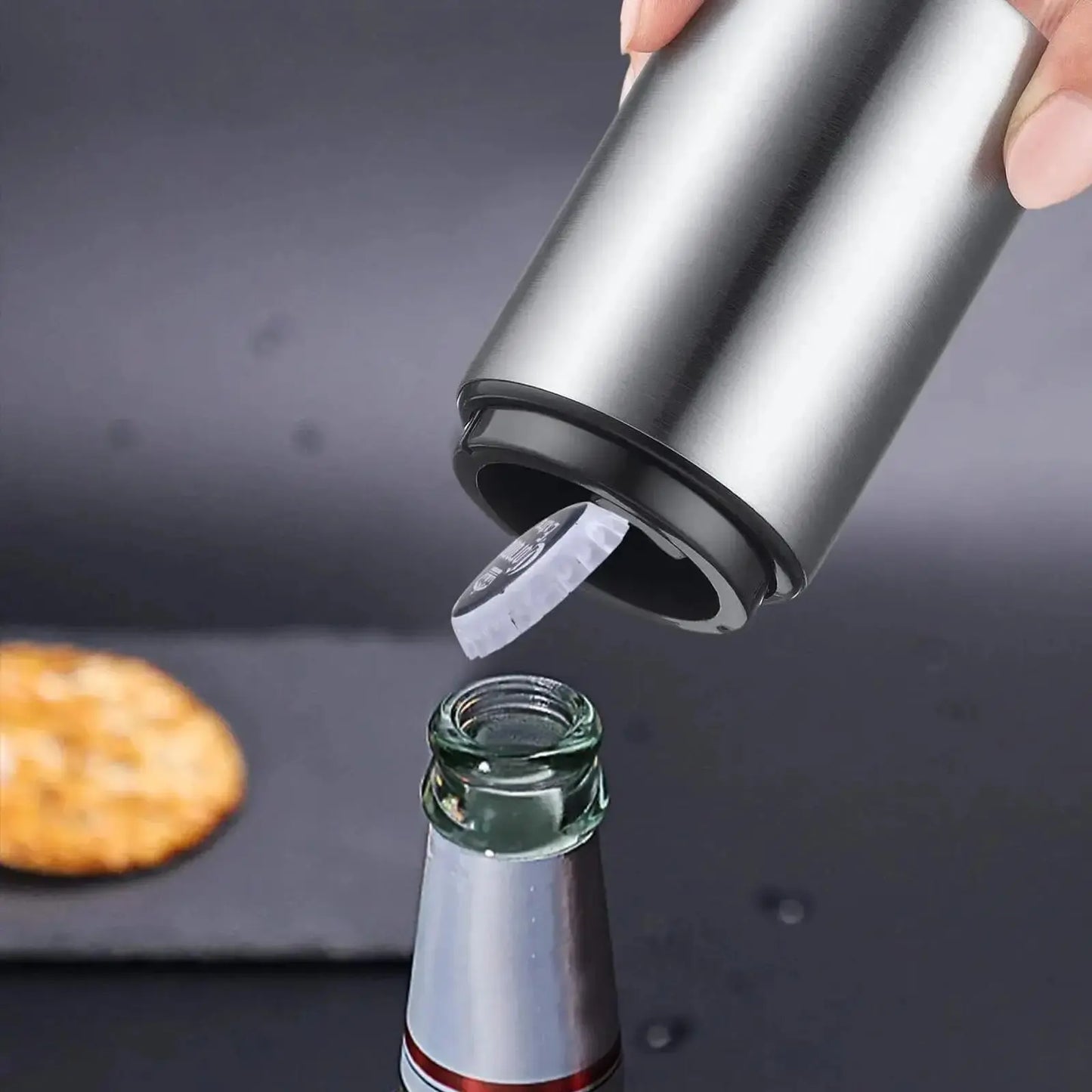 Stainless Steel Automatic Beer Bottle Opener with Magnetic Cap Catcher - Ideal Travel Accessory and Bartending Tool for Home, Picnics, and Camping