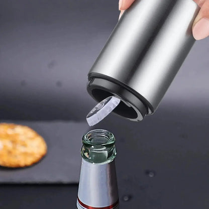 Stainless Steel Automatic Beer Bottle Opener with Magnetic Cap Catcher - Ideal Travel Accessory and Bartending Tool for Home, Picnics, and Camping