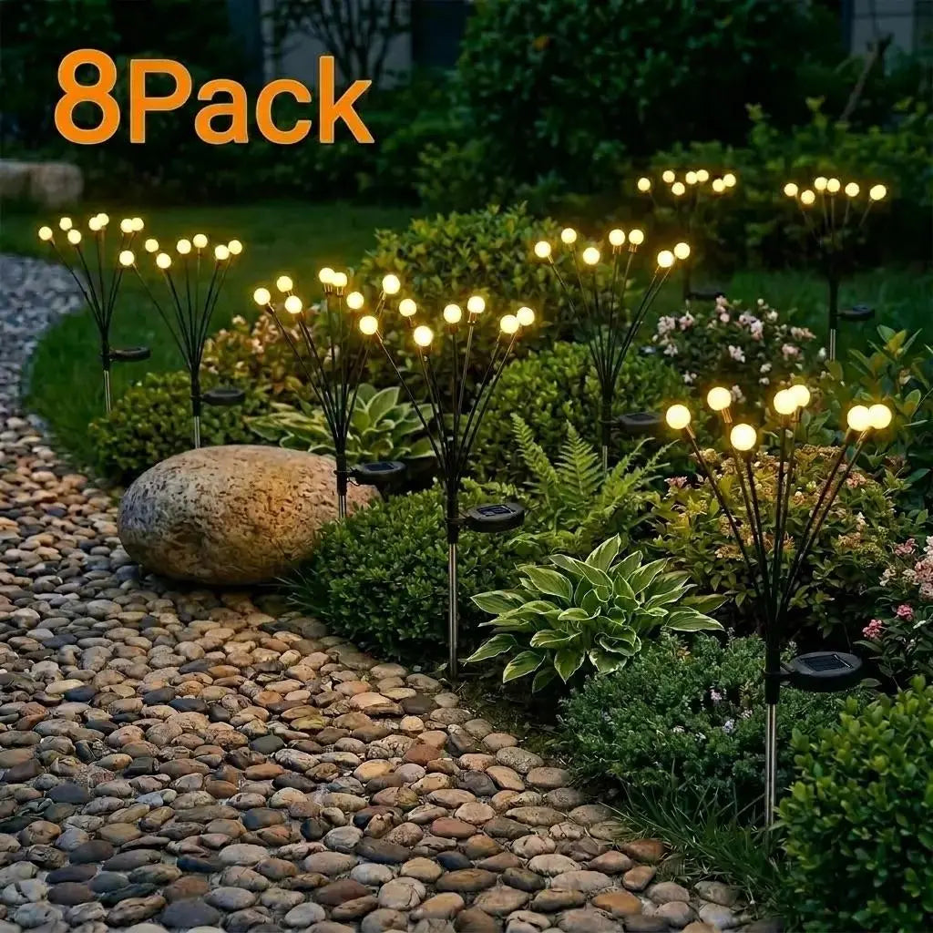 Outdoor Solar LED Firefly Lights - Waterproof Garden Stake Decorative Lamps with Auto Dusk-to-Dawn Functionality, Available in 4 or 8 Pack, Ideal for Curb Appeal, Whimsical Decor, Mood Lighting, Pathway Illumination, Home and Camping Essentials