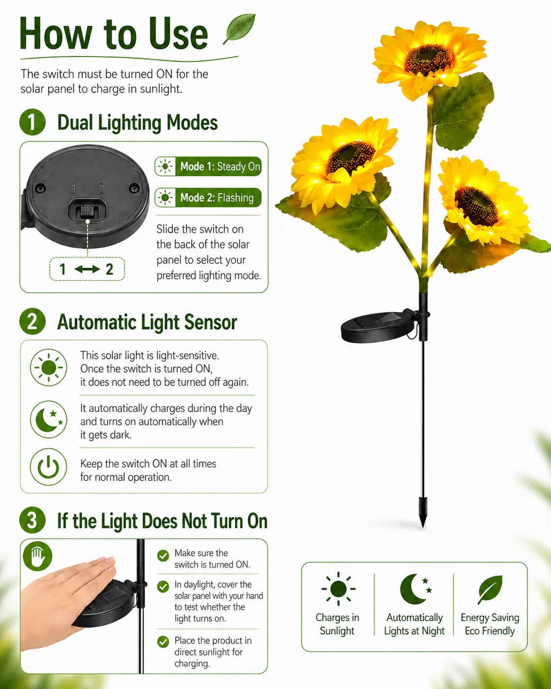 LED Solar Garden Stake Lights - Available in 2, 4, or 6 Packs, 14 cm Large Flower Heads, 65 cm Height, IP65 Waterproof Decorative Lighting for Lawn and Patio