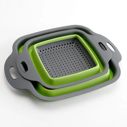 Collapsible Silicone Strainer Set, 2 Count - Modern Portable Colanders for Vegetables and Fruits with Handle