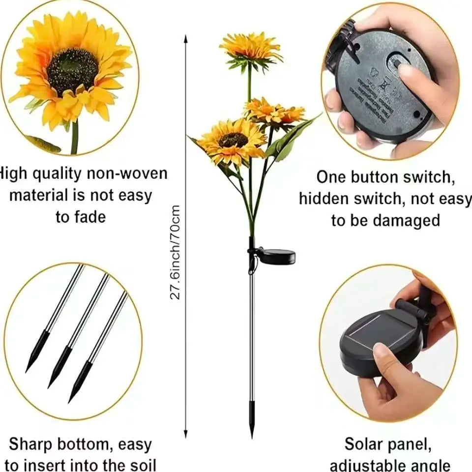 LED Solar Garden Stake Lights - Available in 2, 4, or 6 Packs, 14 cm Large Flower Heads, 65 cm Height, IP65 Waterproof Decorative Lighting for Lawn and Patio