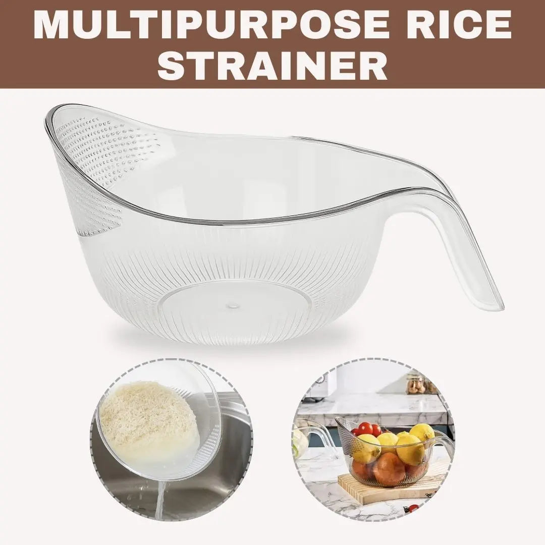 Aesthetic Silicone Basket Rice Strainer with Handle - Durable BPA-Free Transparent Plastic Kitchen Colander for Draining Vegetables and Fruits, 9.61" L × 3.28" W × 4.26" H, 7.5 Oz, Multifunctional Kitchen Utensil