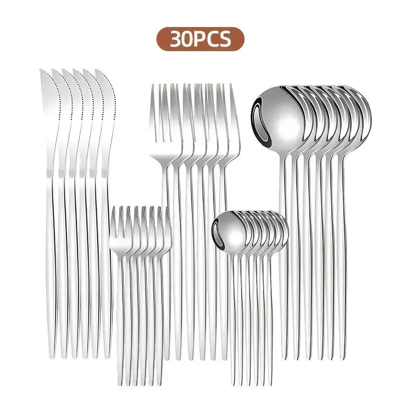 30-Piece Mirror-Polished Stainless Steel Gold Cutlery Set, Includes Dinner Knives, Spoons, Forks, Teaspoons, and Tea Forks, Durable and Dishwasher Safe