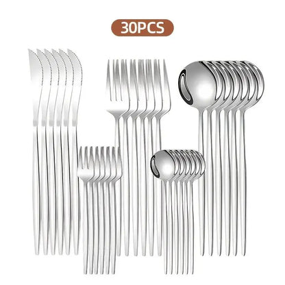 30-Piece Mirror-Polished Stainless Steel Gold Cutlery Set, Includes Dinner Knives, Spoons, Forks, Teaspoons, and Tea Forks, Durable and Dishwasher Safe