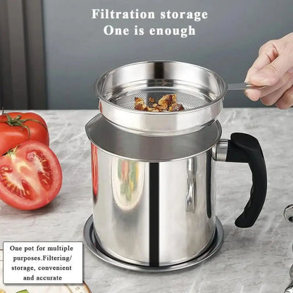 Modern Stainless Steel Oil Dispenser with Tray and Lid, Includes Filter - Versatile Cooking Oil Container for Kitchen Use