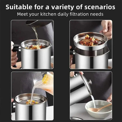 Modern Stainless Steel Oil Dispenser with Tray and Lid, Includes Filter - Versatile Cooking Oil Container for Kitchen Use