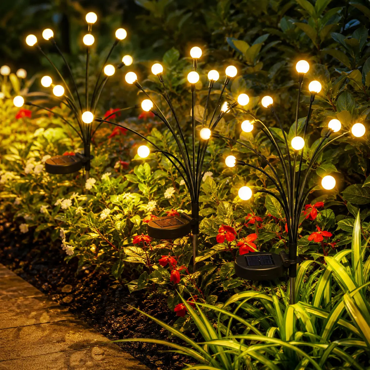 Outdoor Solar LED Firefly Lights - Waterproof Garden Stake Decorative Lamps with Auto Dusk-to-Dawn Functionality, Available in 4 or 8 Pack, Ideal for Curb Appeal, Whimsical Decor, Mood Lighting, Pathway Illumination, Home and Camping Essentials