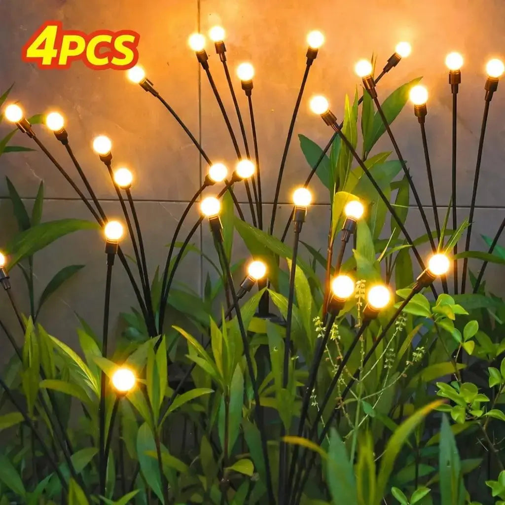 Outdoor Solar LED Firefly Lights - Waterproof Garden Stake Decorative Lamps with Auto Dusk-to-Dawn Functionality, Available in 4 or 8 Pack, Ideal for Curb Appeal, Whimsical Decor, Mood Lighting, Pathway Illumination, Home and Camping Essentials