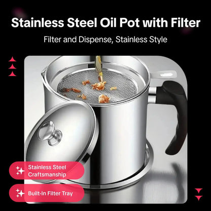 Modern Stainless Steel Oil Dispenser with Tray and Lid, Includes Filter - Versatile Cooking Oil Container for Kitchen Use