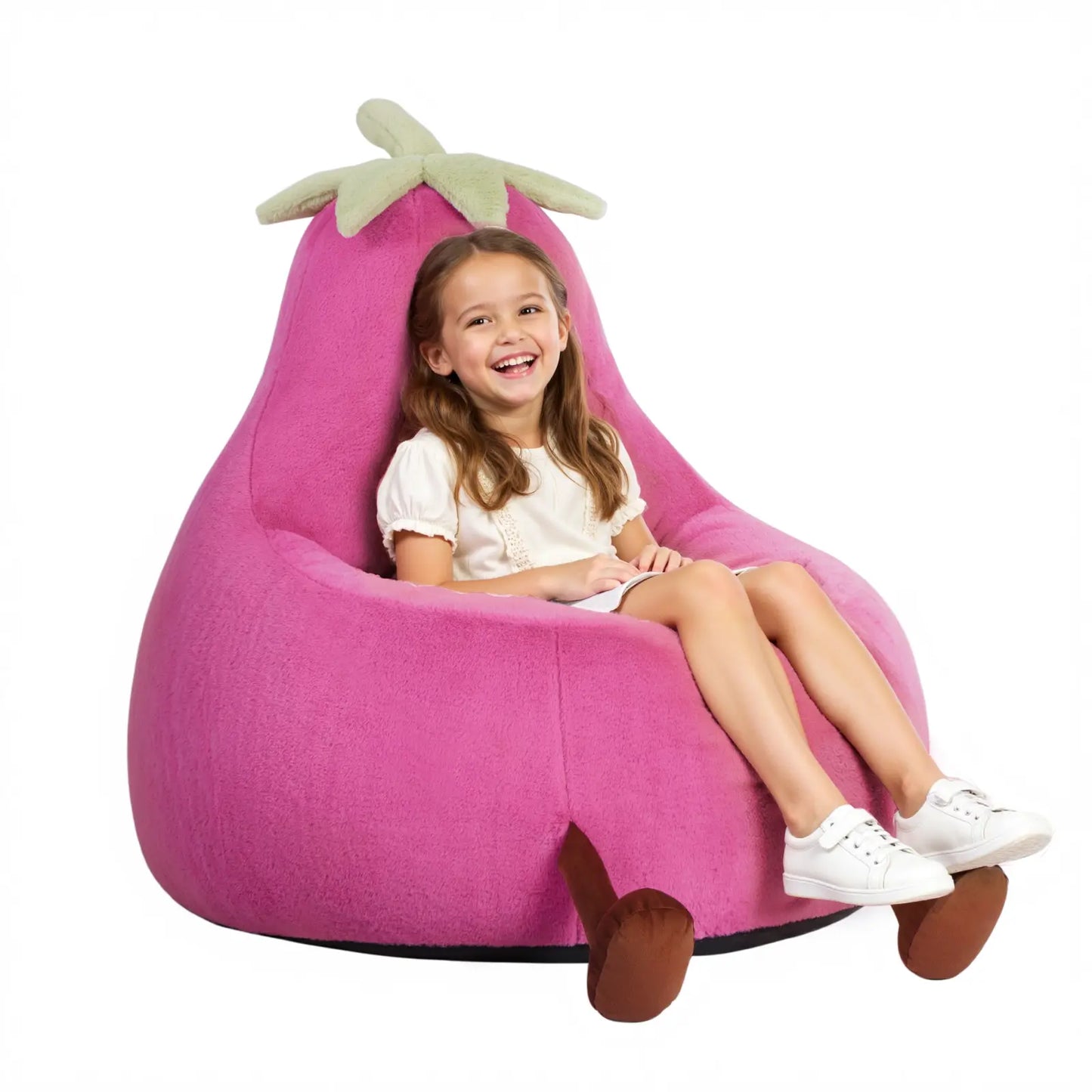 Modern Beanbag Chair for Toddlers, 24-31 Inch Padded Sofa with High Rebound Memory Foam, Beige-Purple Eggplant Design, Perfect for Reading and Gaming