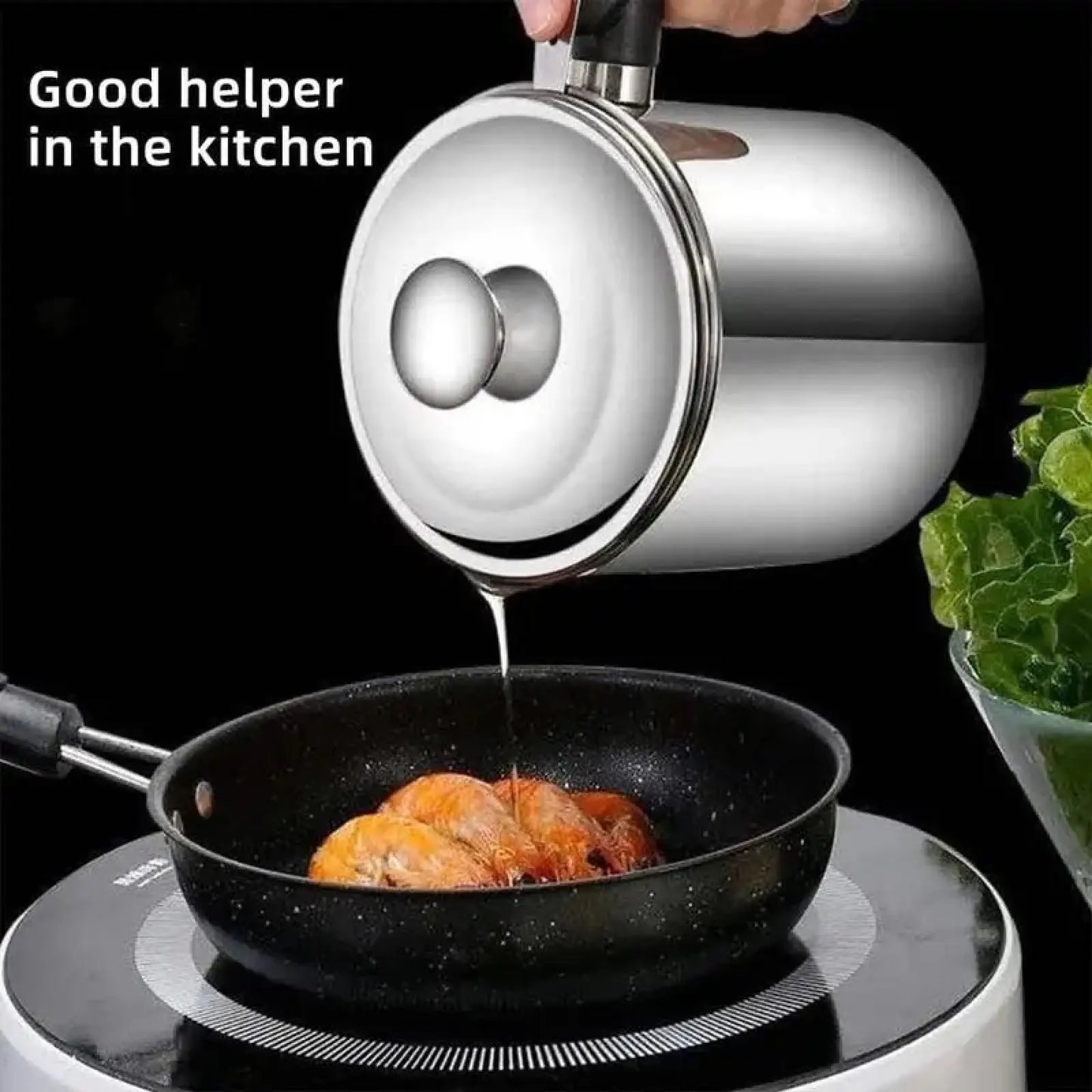 Modern Stainless Steel Oil Dispenser with Tray and Lid, Includes Filter - Versatile Cooking Oil Container for Kitchen Use