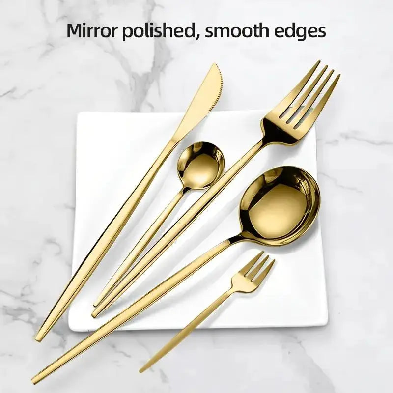 30-Piece Mirror-Polished Stainless Steel Gold Cutlery Set, Includes Dinner Knives, Spoons, Forks, Teaspoons, and Tea Forks, Durable and Dishwasher Safe