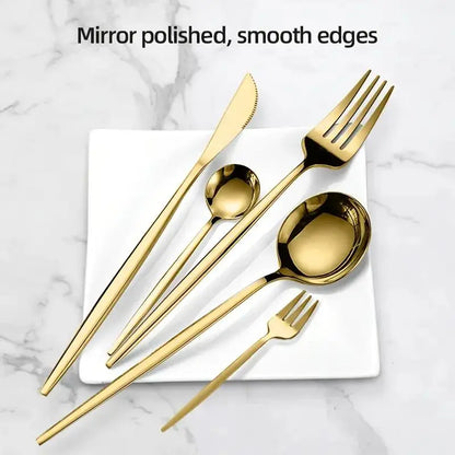 30-Piece Mirror-Polished Stainless Steel Gold Cutlery Set, Includes Dinner Knives, Spoons, Forks, Teaspoons, and Tea Forks, Durable and Dishwasher Safe