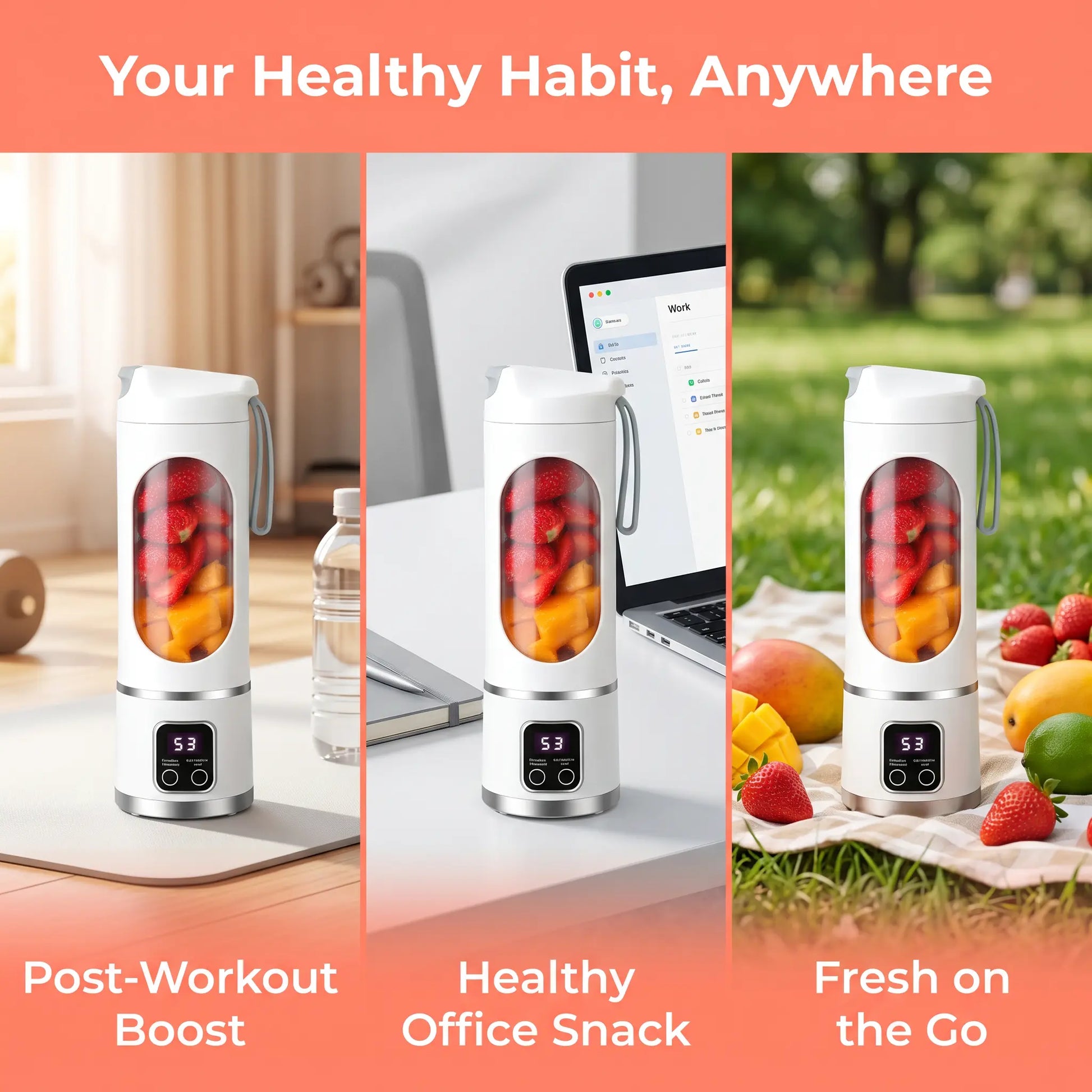 Portable 15.22 Oz USB Rechargeable Personal Blender with LED Display, Durable ABS Material, Ideal for Smoothies and Juices, Essential Kitchen Appliance
