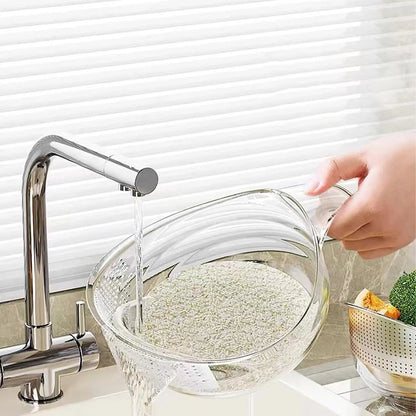 Aesthetic Silicone Basket Rice Strainer with Handle - Durable BPA-Free Transparent Plastic Kitchen Colander for Draining Vegetables and Fruits, 9.61" L × 3.28" W × 4.26" H, 7.5 Oz, Multifunctional Kitchen Utensil