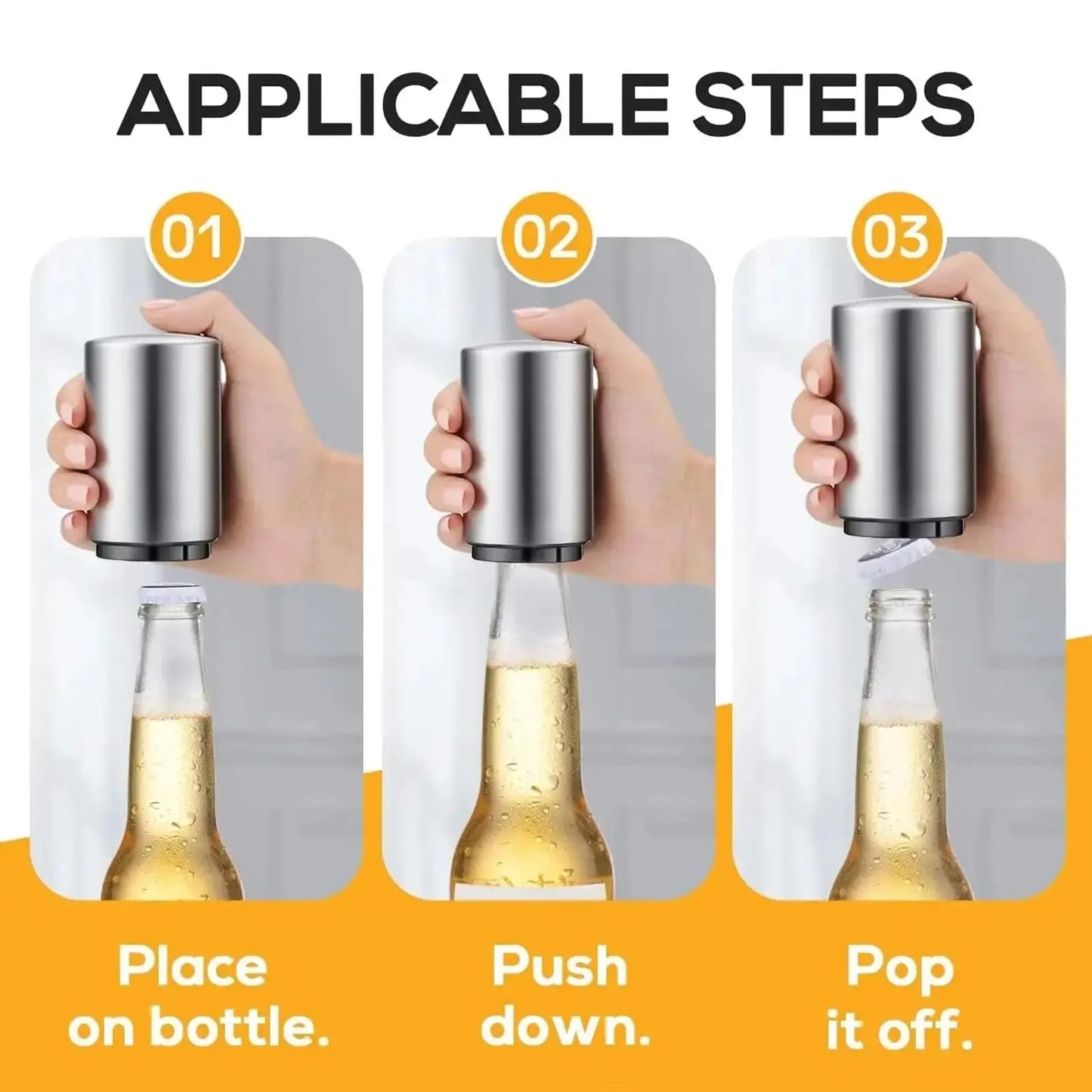 Stainless Steel Automatic Beer Bottle Opener with Magnetic Cap Catcher - Ideal Travel Accessory and Bartending Tool for Home, Picnics, and Camping