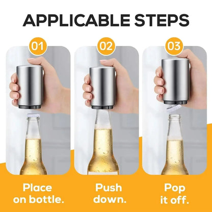 Stainless Steel Automatic Beer Bottle Opener with Magnetic Cap Catcher - Ideal Travel Accessory and Bartending Tool for Home, Picnics, and Camping