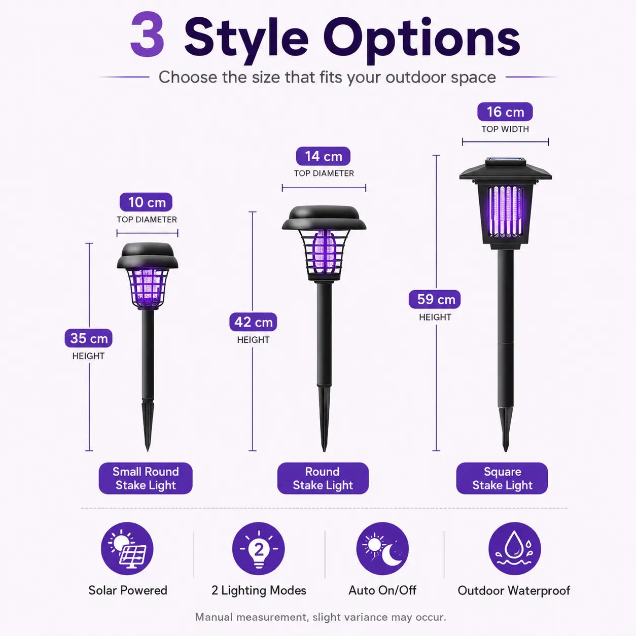Solar-Powered Mosquito Zapper Light - Outdoor Garden Stake Lamp with UV Insect Control and Pathway Lighting, Weather-Resistant, Easy to Install, Available in Round and Square Designs