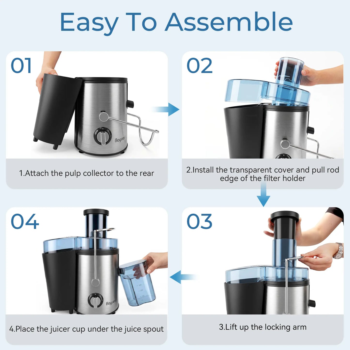 BOYUEVI 800W Centrifugal Fruit Juice Extractor - BPA-Free Juicer with 3" Wide Feed Chute, 30Oz Jug, Easy Clean Design, Auto-Cut Off Feature, No Pre-Cutting Required, Quick Fresh Juice Production