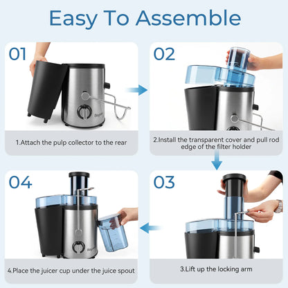 BOYUEVI 800W Centrifugal Fruit Juice Extractor - BPA-Free Juicer with 3" Wide Feed Chute, 30Oz Jug, Easy Clean Design, Auto-Cut Off Feature, No Pre-Cutting Required, Quick Fresh Juice Production