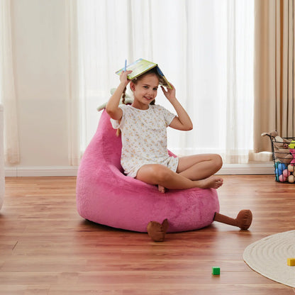 Modern Beanbag Chair for Toddlers, 24-31 Inch Padded Sofa with High Rebound Memory Foam, Beige-Purple Eggplant Design, Perfect for Reading and Gaming