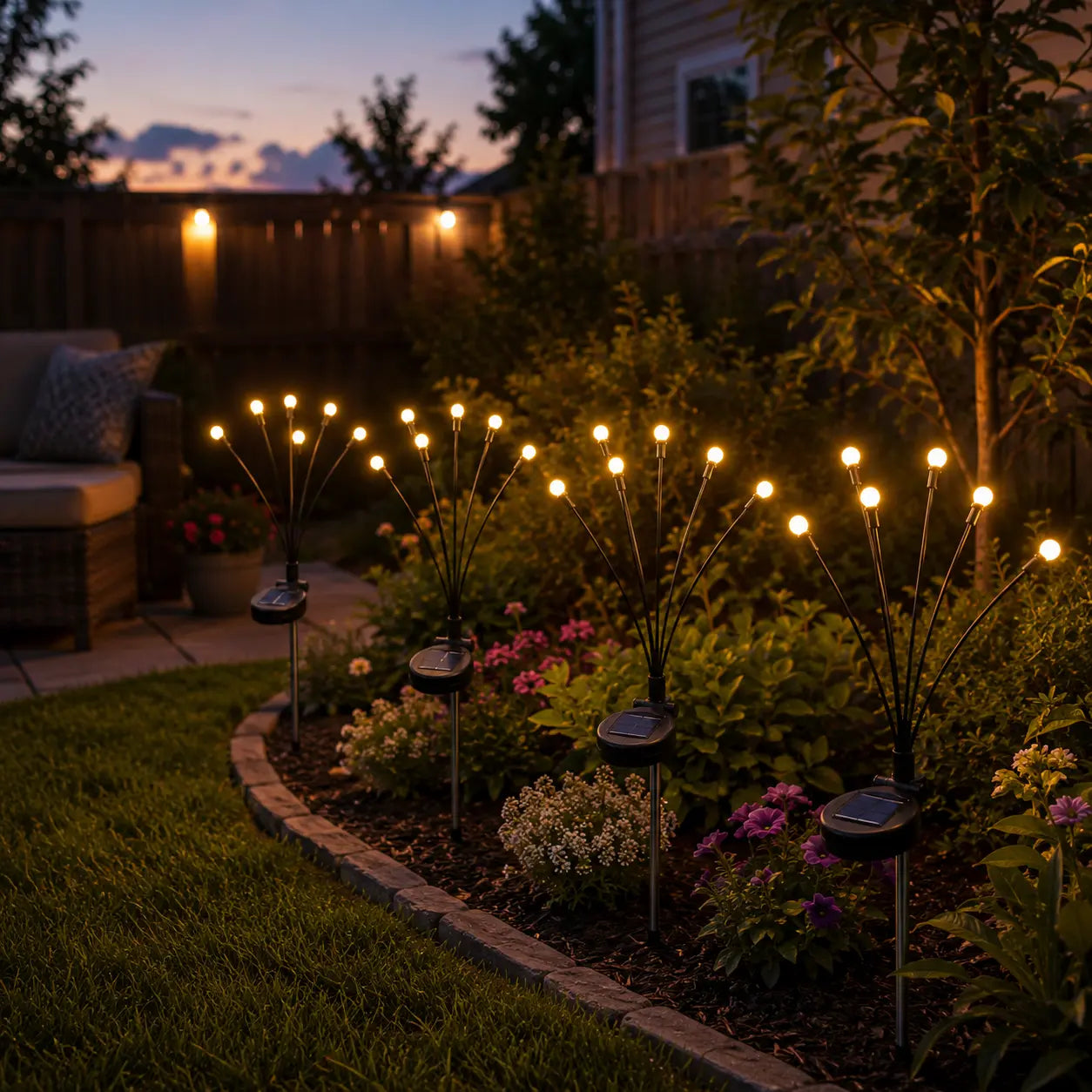 Outdoor Solar LED Firefly Lights - Waterproof Garden Stake Decorative Lamps with Auto Dusk-to-Dawn Functionality, Available in 4 or 8 Pack, Ideal for Curb Appeal, Whimsical Decor, Mood Lighting, Pathway Illumination, Home and Camping Essentials