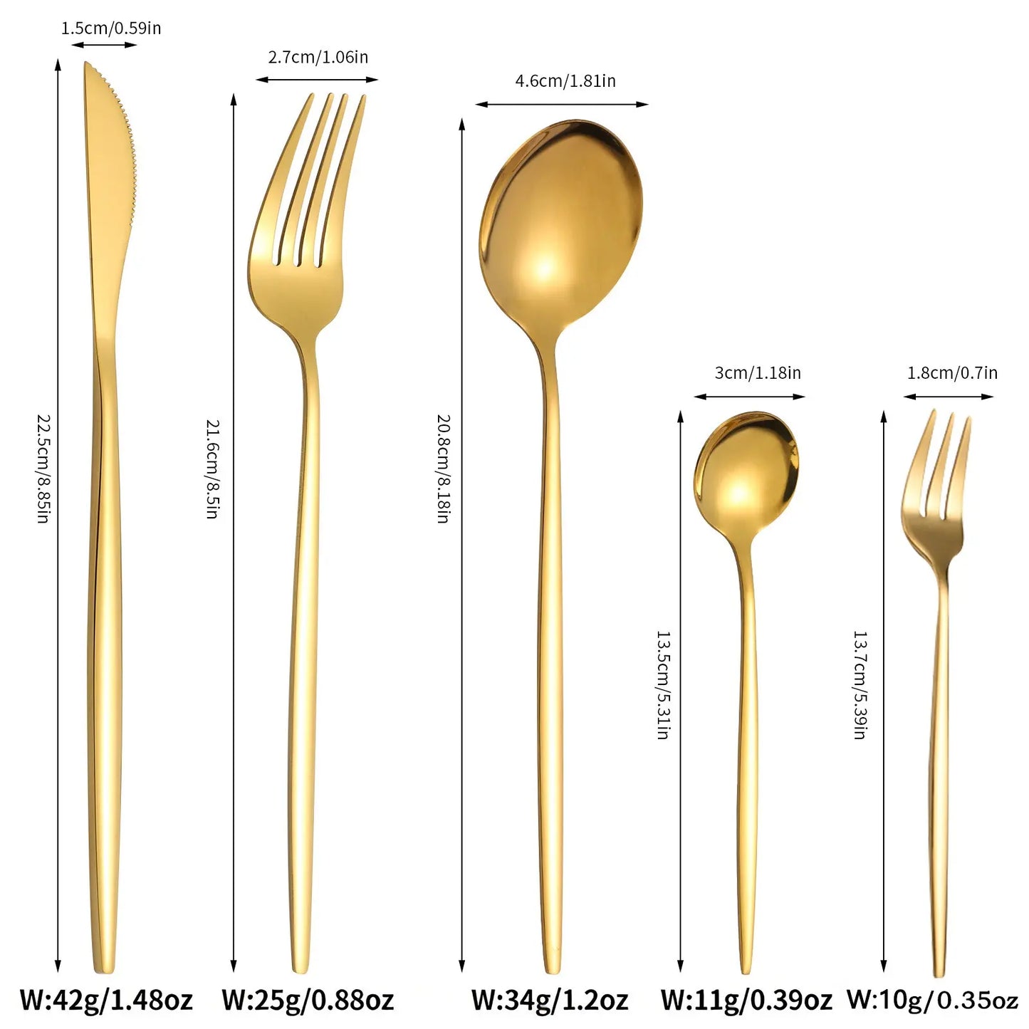 30-Piece Mirror-Polished Stainless Steel Gold Cutlery Set, Includes Dinner Knives, Spoons, Forks, Teaspoons, and Tea Forks, Durable and Dishwasher Safe
