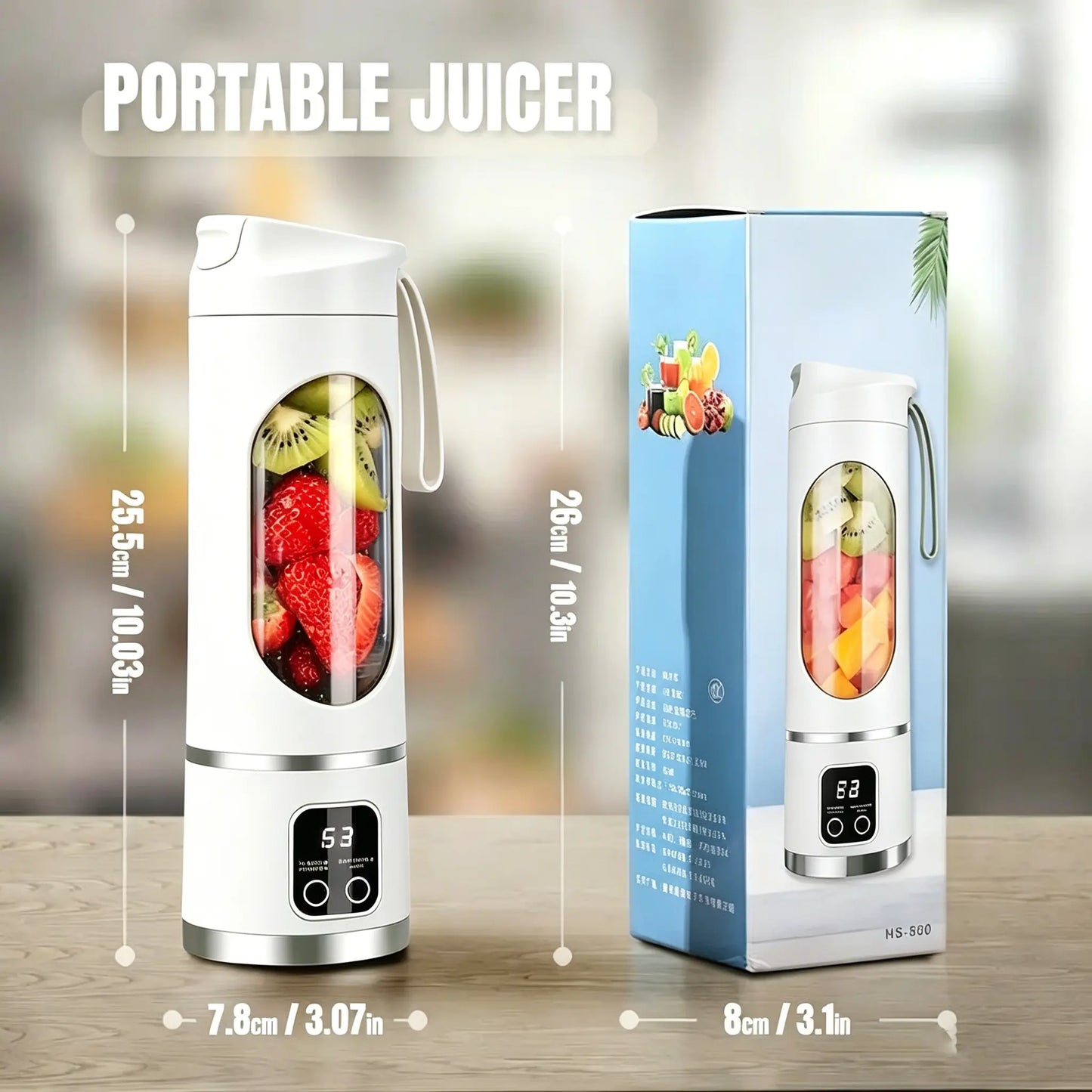 Portable 15.22 Oz USB Rechargeable Personal Blender with LED Display, Durable ABS Material, Ideal for Smoothies and Juices, Essential Kitchen Appliance