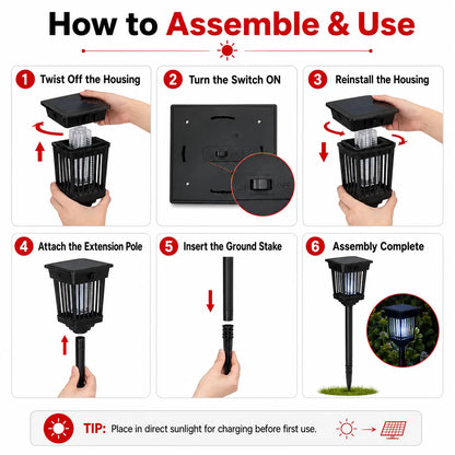 Solar-Powered Mosquito Zapper Light - Outdoor Garden Stake Lamp with UV Insect Control and Pathway Lighting, Weather-Resistant, Easy to Install, Available in Round and Square Designs