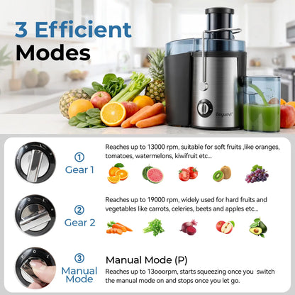 BOYUEVI 800W Centrifugal Fruit Juice Extractor - BPA-Free Juicer with 3" Wide Feed Chute, 30Oz Jug, Easy Clean Design, Auto-Cut Off Feature, No Pre-Cutting Required, Quick Fresh Juice Production