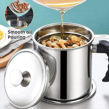 Modern Stainless Steel Oil Dispenser with Tray and Lid, Includes Filter - Versatile Cooking Oil Container for Kitchen Use
