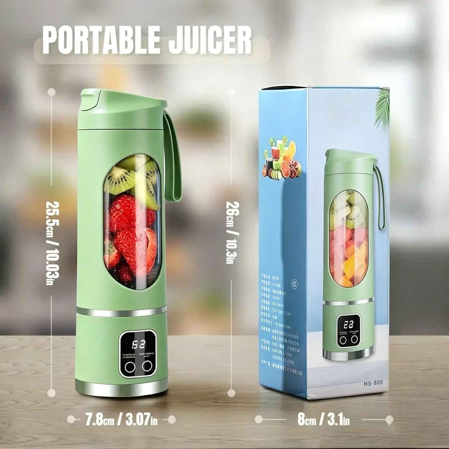 Portable 15.22 Oz USB Rechargeable Personal Blender with LED Display, Durable ABS Material, Ideal for Smoothies and Juices, Essential Kitchen Appliance