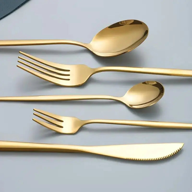 30-Piece Mirror-Polished Stainless Steel Gold Cutlery Set, Includes Dinner Knives, Spoons, Forks, Teaspoons, and Tea Forks, Durable and Dishwasher Safe